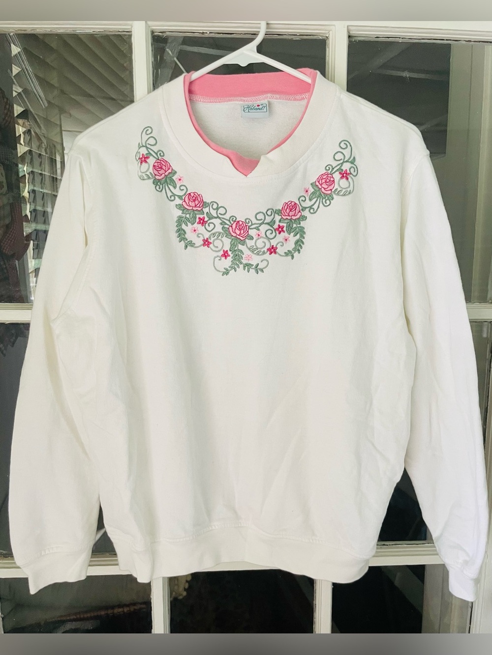 Vintage Haband Sweatshirt Women’s XL Embroidered Floral Pink Roses